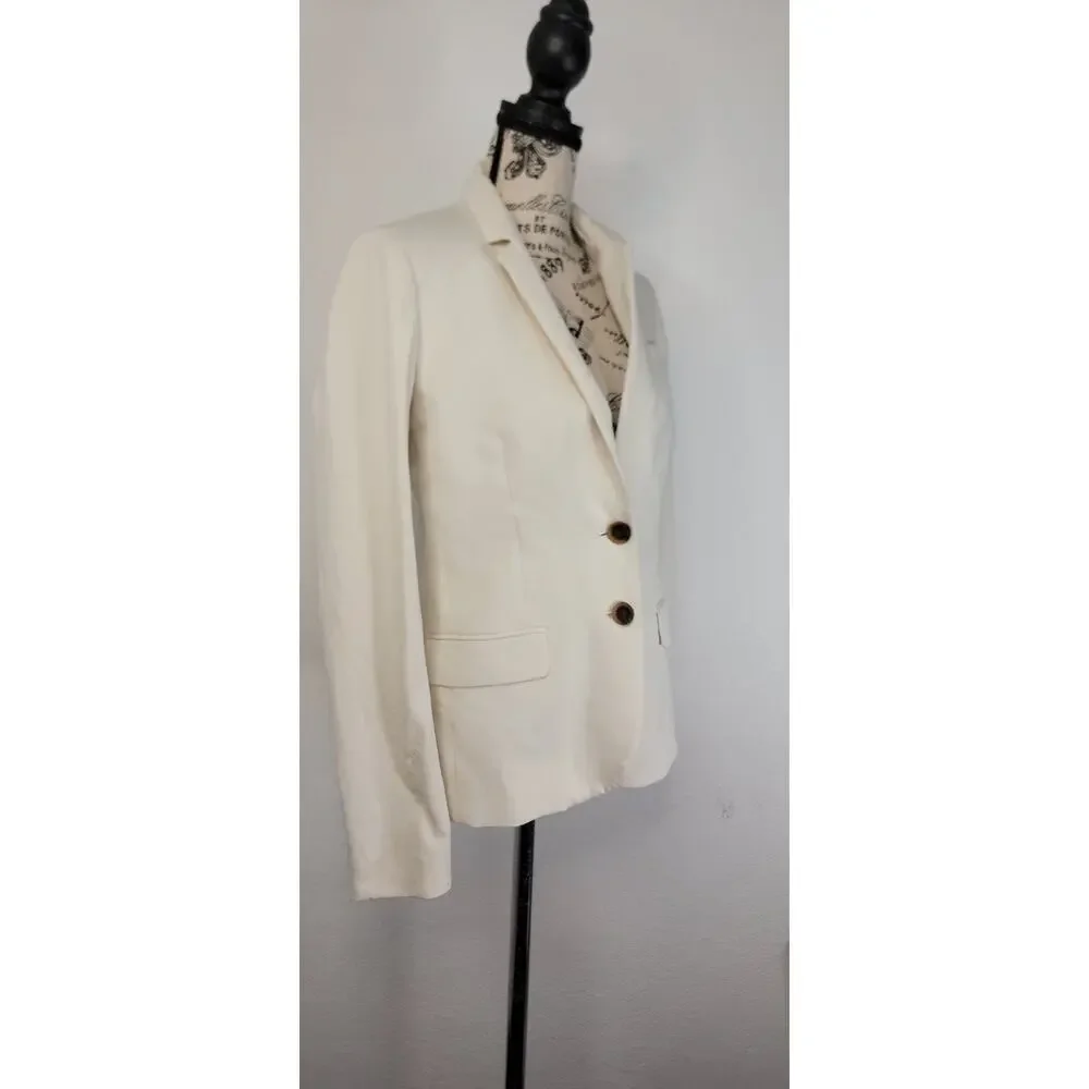 J CREW Thompson Blazer Womens SZ 0 Bi Stretch Schoolboy Jacket Ecru A03651